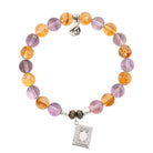 Amethyst Citrine Gemstone Bracelet with Memories Sterling Silver Charm