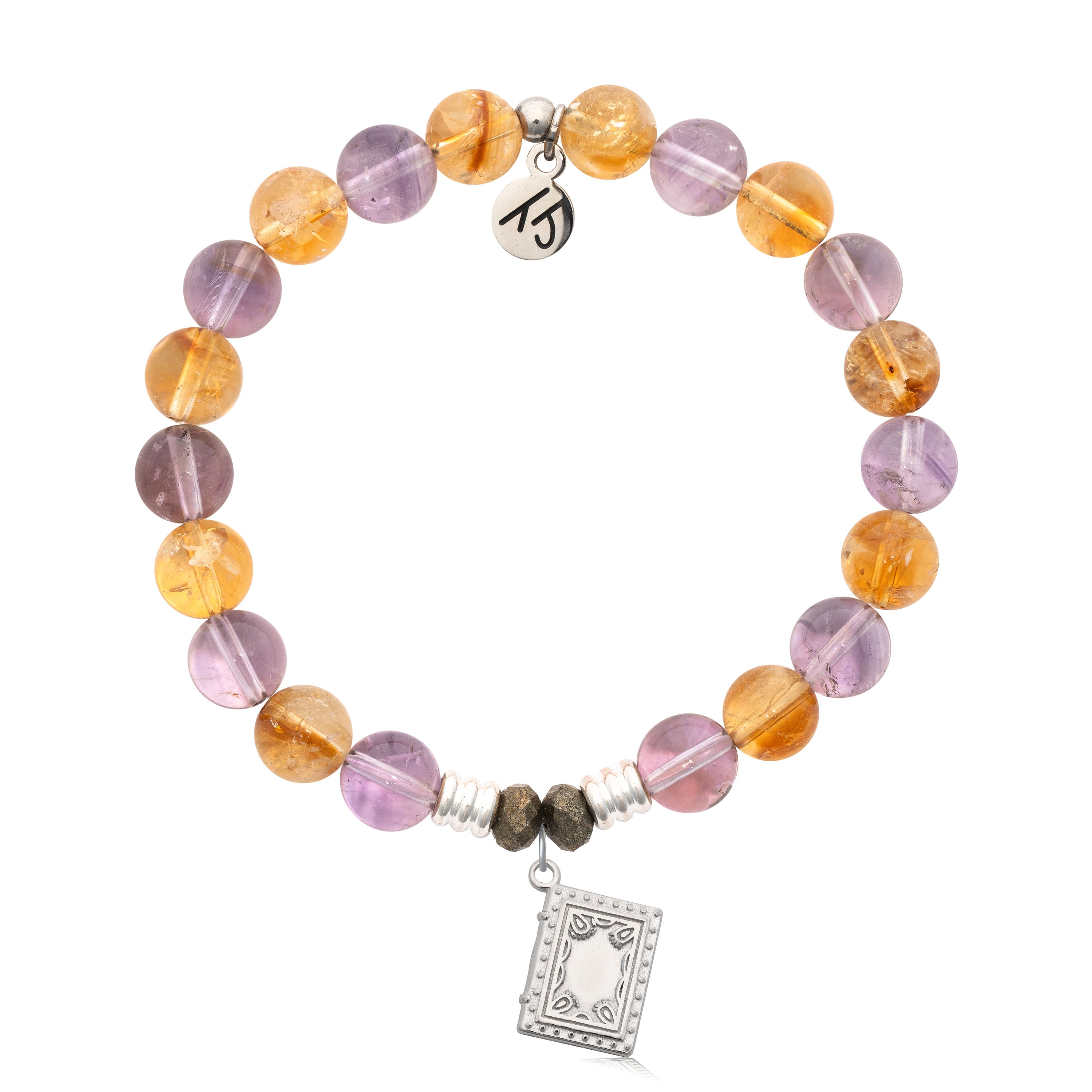 Amethyst Citrine Gemstone Bracelet with Memories Sterling Silver Charm