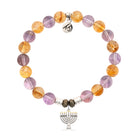 Amethyst Citrine Gemstone Bracelet with Menorah Sterling Silver Charm