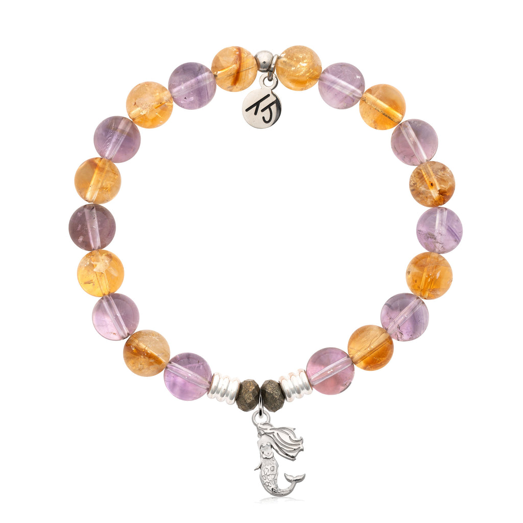 Amethyst Citrine Gemstone Bracelet with Mermaid Cutout Sterling Silver Charm