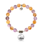 Amethyst Citrine Gemstone Bracelet with Mom Hearts Sterling Silver Charm