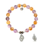 Amethyst Citrine Gemstone Bracelet with Oyster Sterling Silver Charm