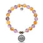 Amethyst Citrine Gemstone Bracelet with Teacher Sterling Silver Charm
