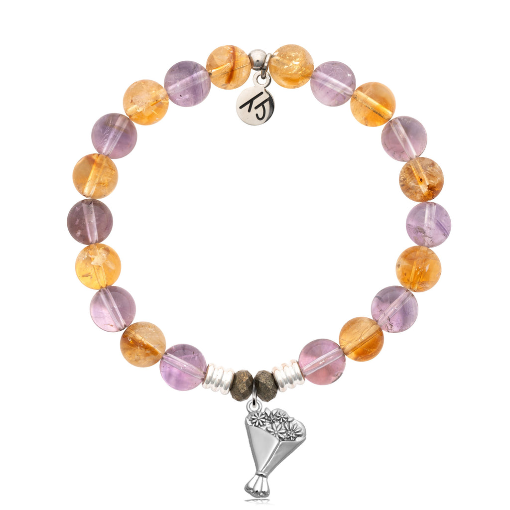 Amethyst Citrine Gemstone Bracelet with Thinking of You Sterling Silver Charm