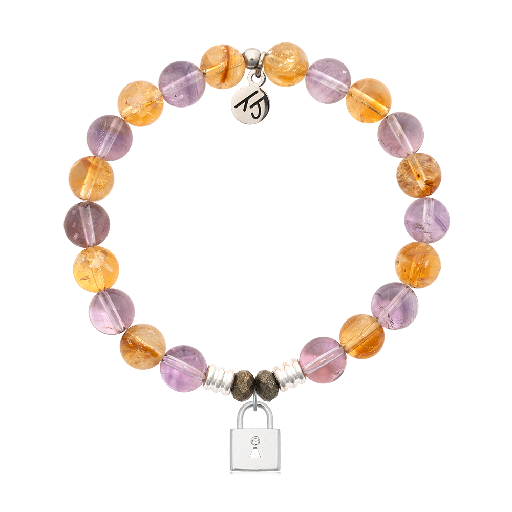 Amethyst Citrine Gemstone Bracelet with Unbreakable Friendship Sterling Silver Charm