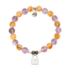 Amethyst Citrine Gemstone Bracelet with Unbreakable Friendship Sterling Silver Charm