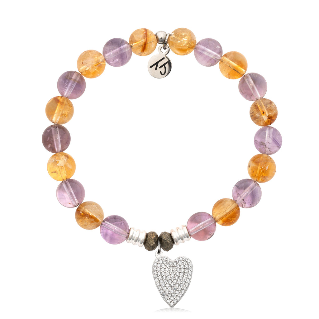 Amethyst Citrine Gemstone Bracelet with You are Loved Sterling Silver Charm