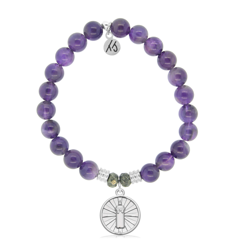 Amethyst Gemstone Bracelet with Be the Light Sterling Silver Charm