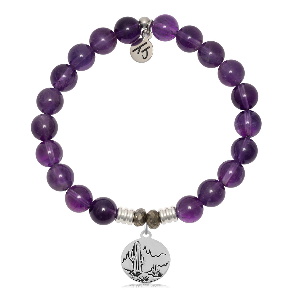 Amethyst Gemstone Bracelet with Cactus Sterling Silver Charm