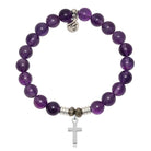 Amethyst Gemstone Bracelet with Cross Sterling Silver Charm