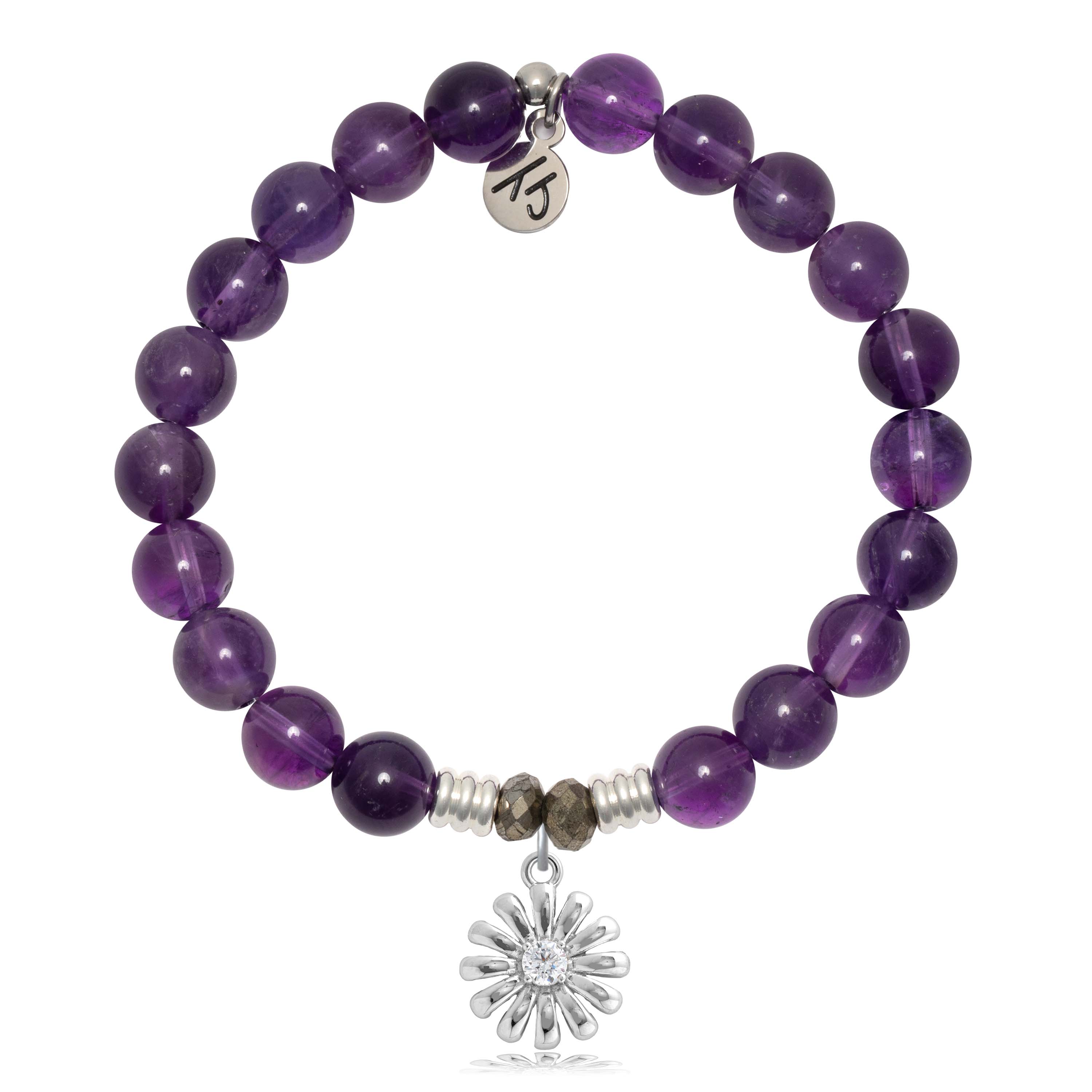 Amethyst Gemstone Bracelet with Daisy Sterling Silver Charm