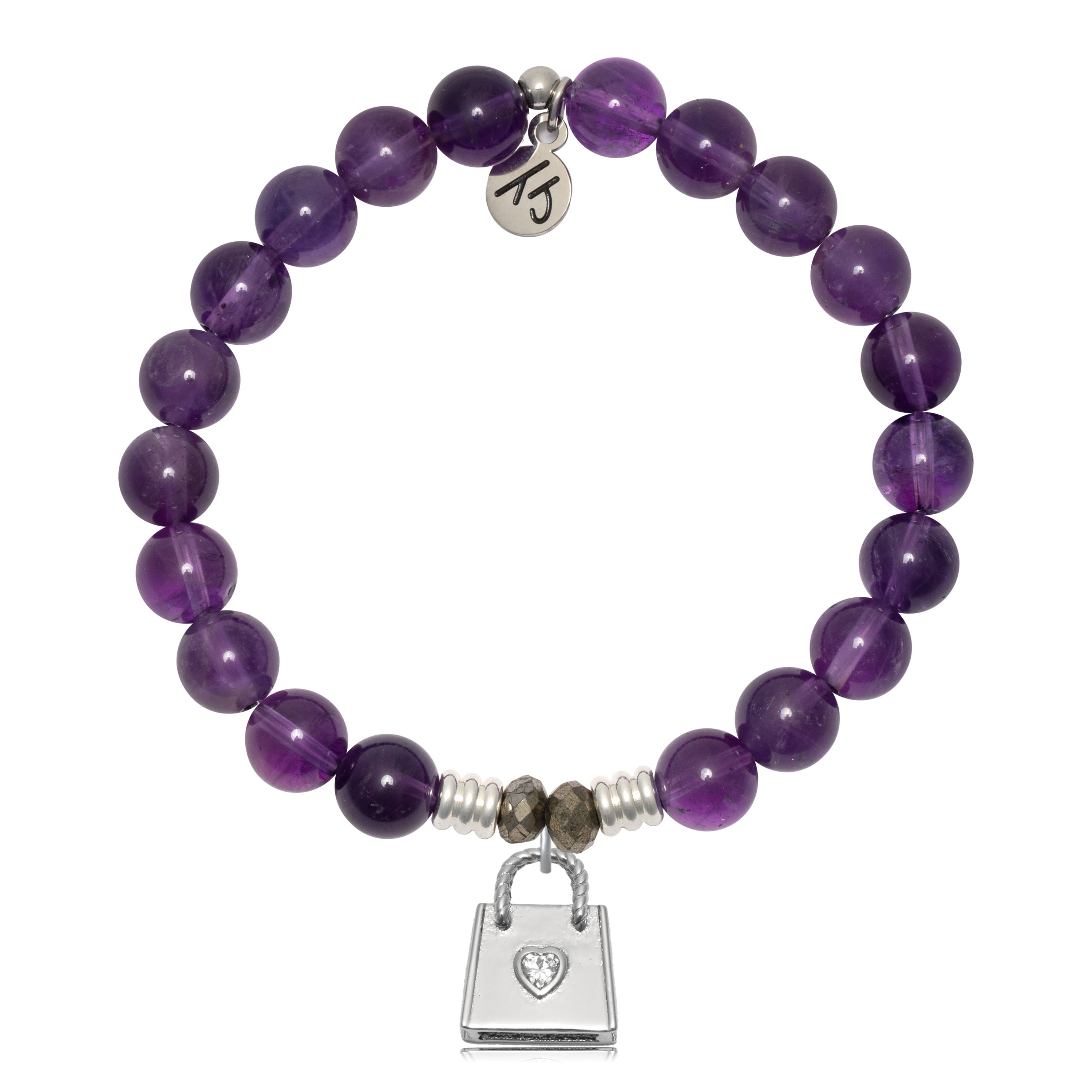 Amethyst Gemstone Bracelet with Fashionista Sterling Silver Charm