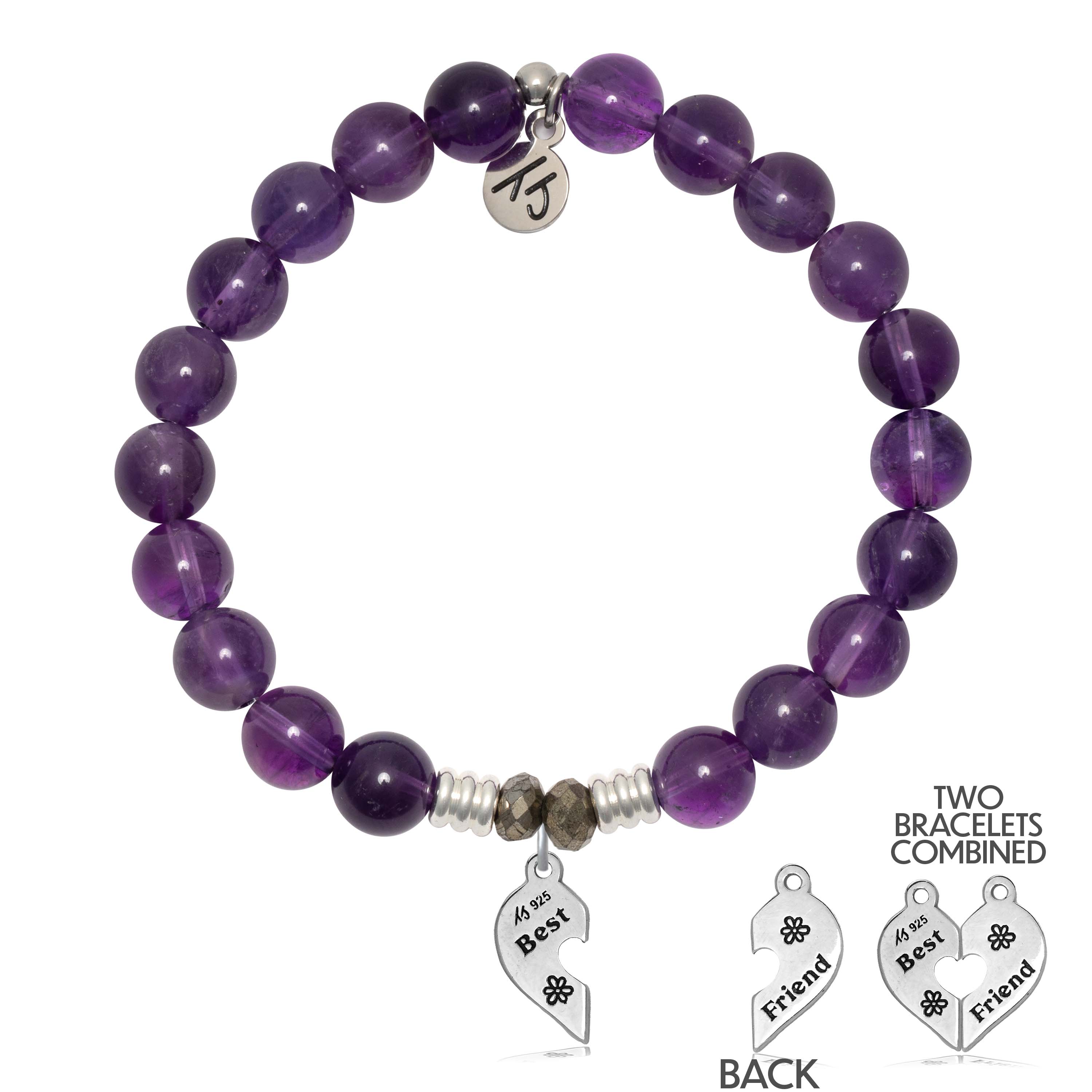 Amethyst Gemstone Bracelet with Forever Friends Sterling Silver Charm
