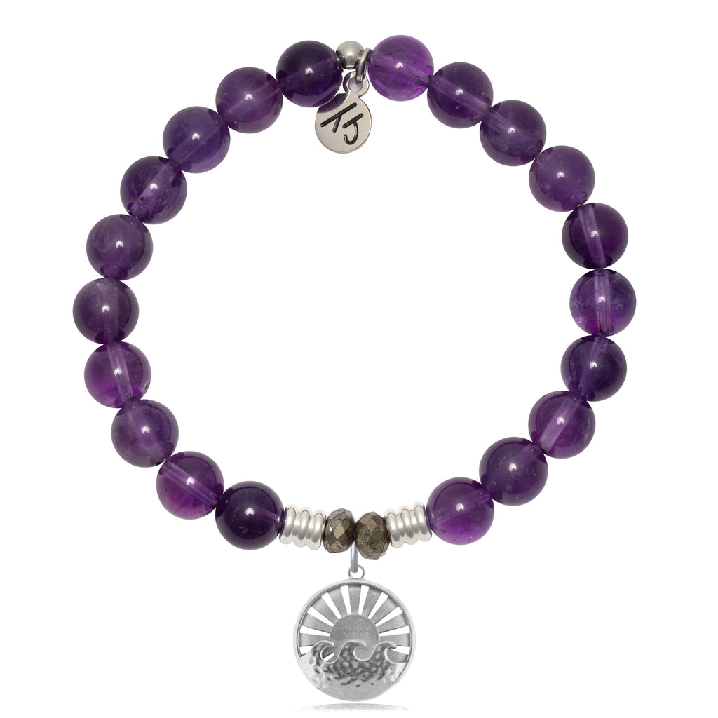 Amethyst Gemstone Bracelet with Go with the Waves Sterling Silver Charm