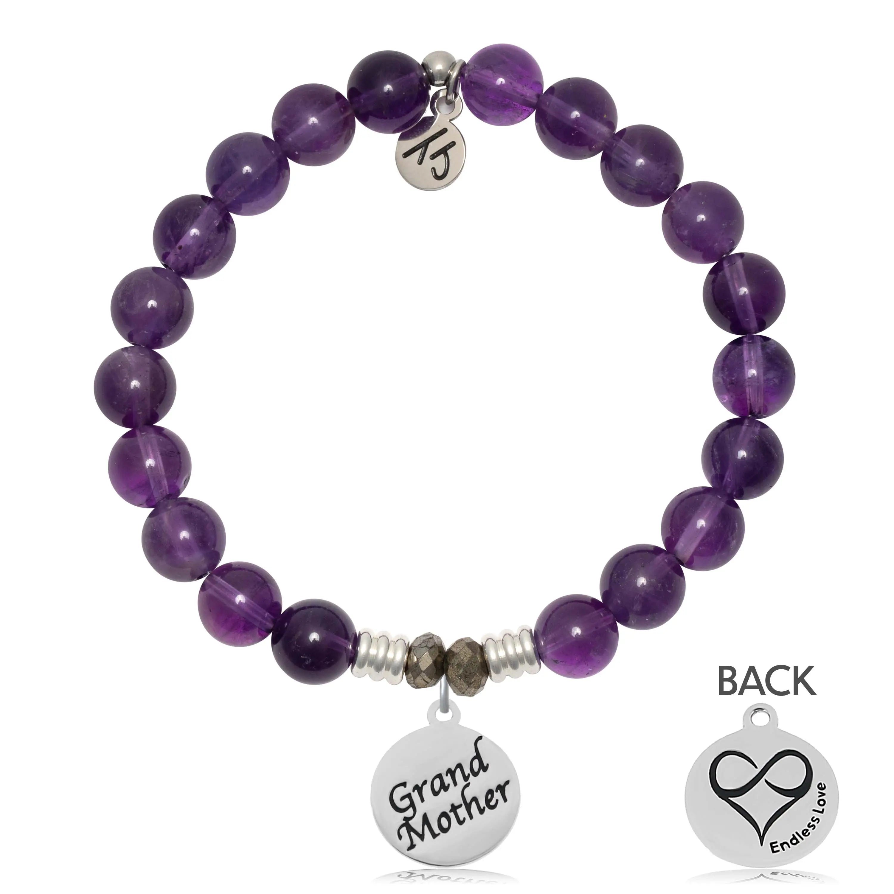 Amethyst Gemstone Bracelet with Grandmother Sterling Silver Charm