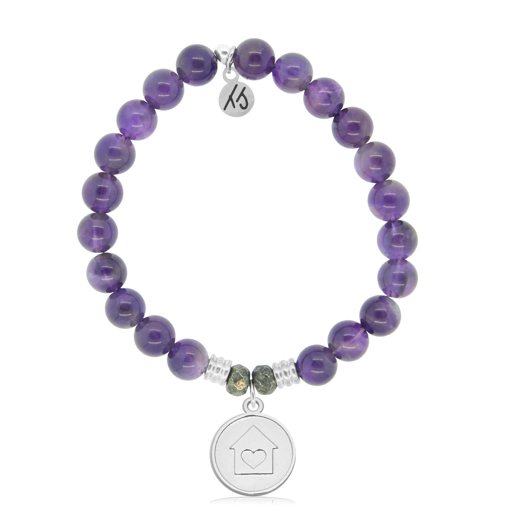 Amethyst Gemstone Bracelet with Home is Where the Heart Is Sterling Silver Charm