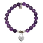 Amethyst Gemstone Bracelet with Love Lock Sterling Silver Charm