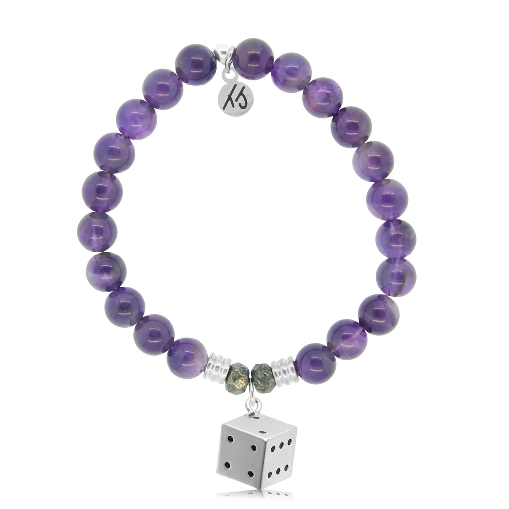 Amethyst Gemstone Bracelet with Lucky Dice Sterling Silver Charm