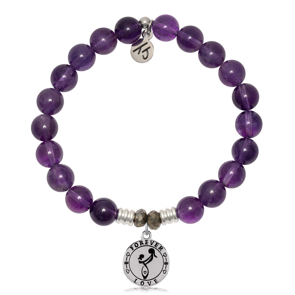 Amethyst Gemstone Bracelet with Mother's Love Sterling Silver Charm