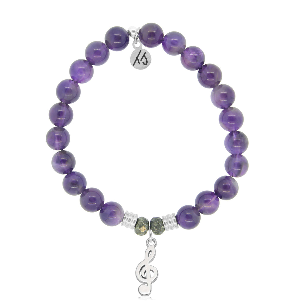 Amethyst Gemstone Bracelet with Music Note Sterling Silver Charm