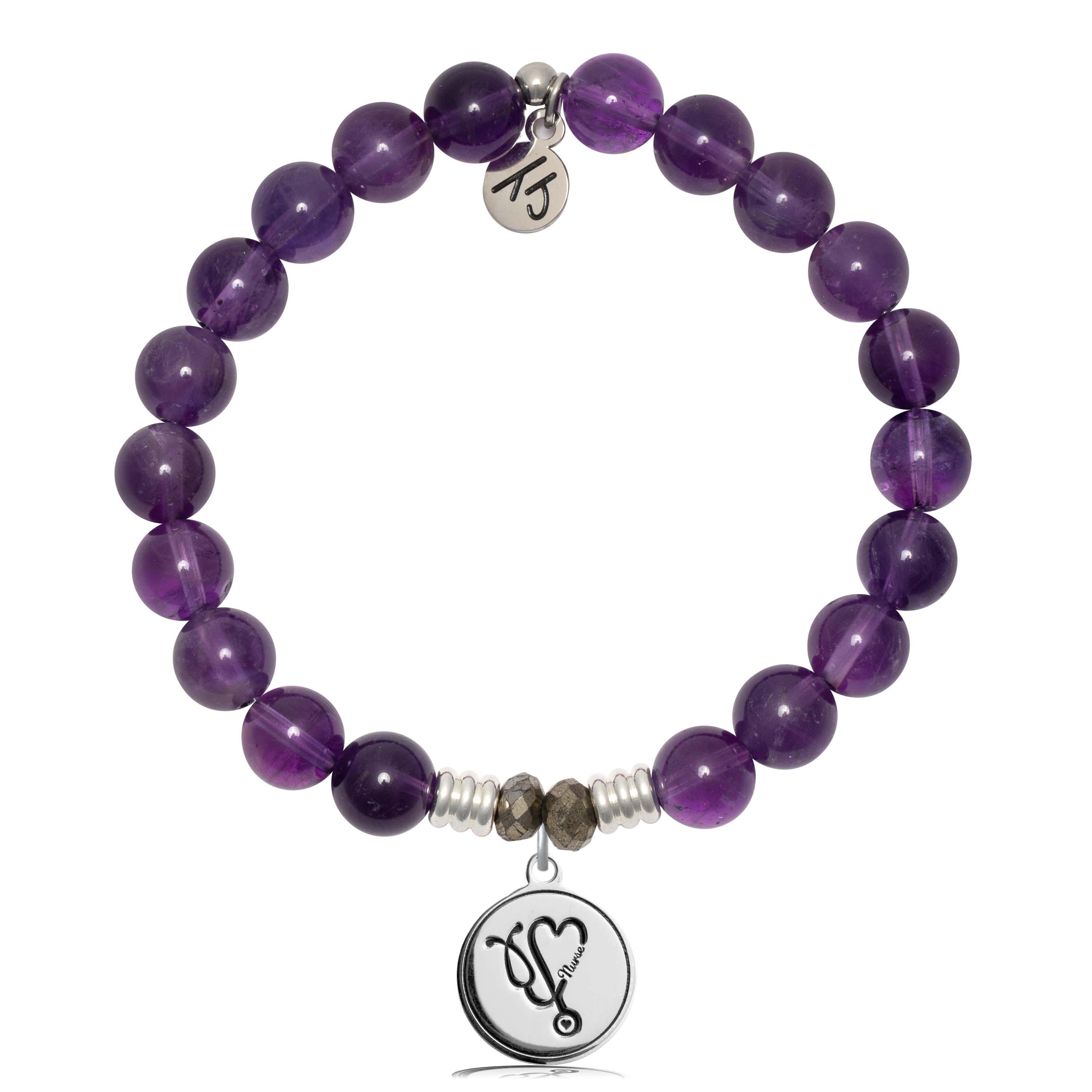 Amethyst Gemstone Bracelet with Nurse Sterling Silver Charm