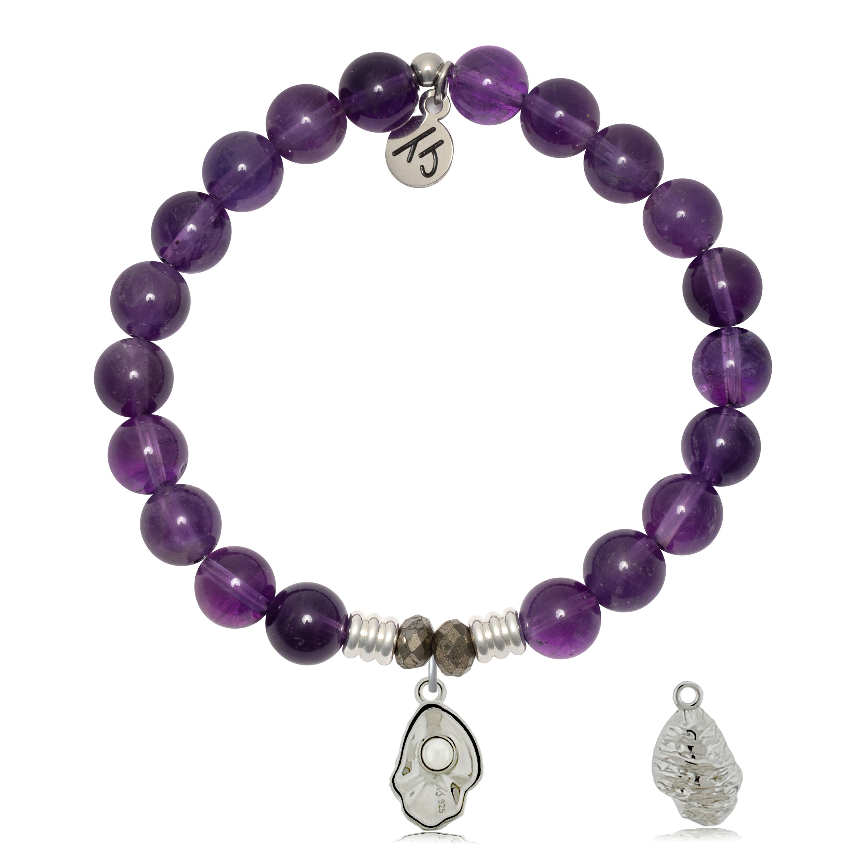 Amethyst Gemstone Bracelet with Oyster Sterling Silver Charm