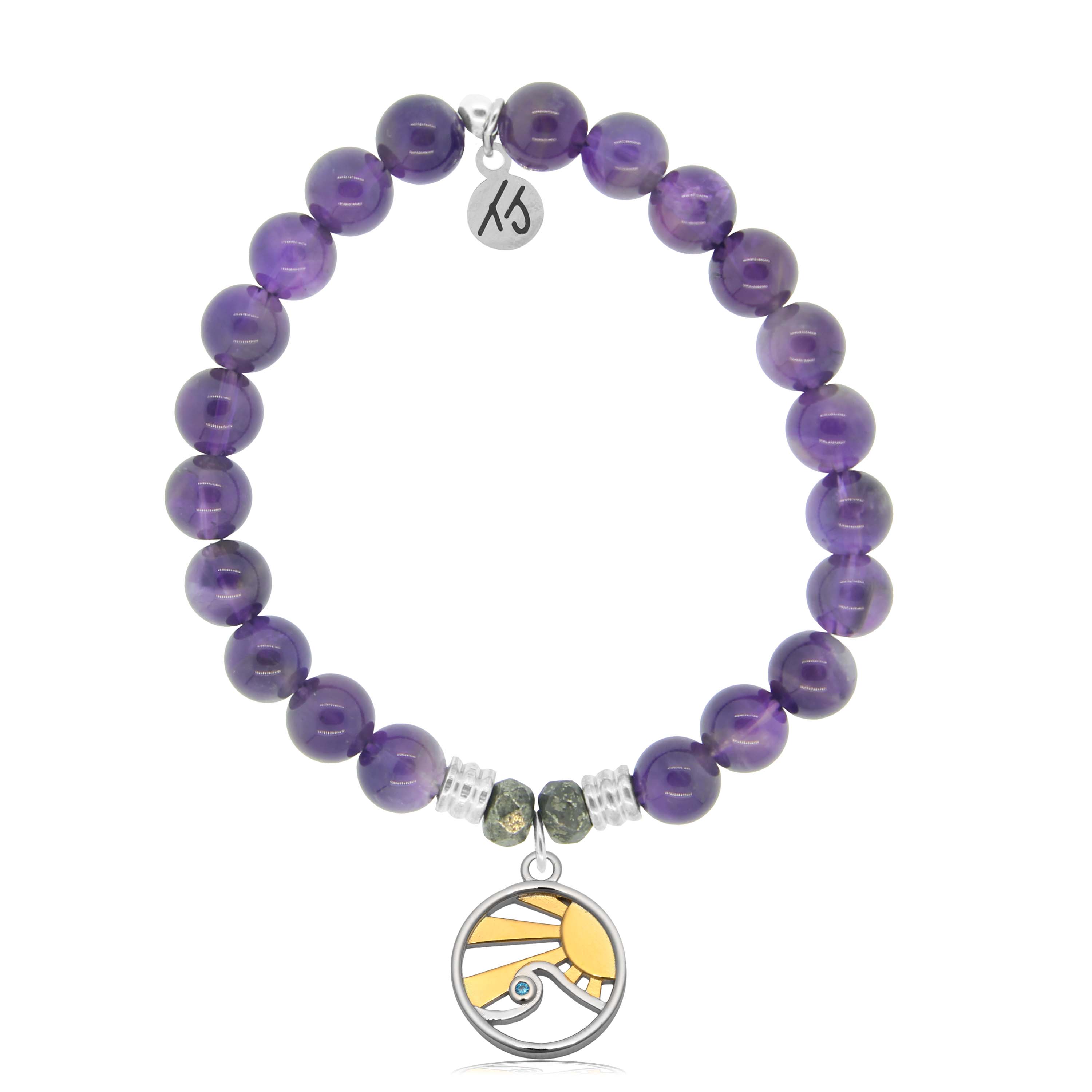 Amethyst Gemstone Bracelet with Rising Sun Sterling Silver Charm
