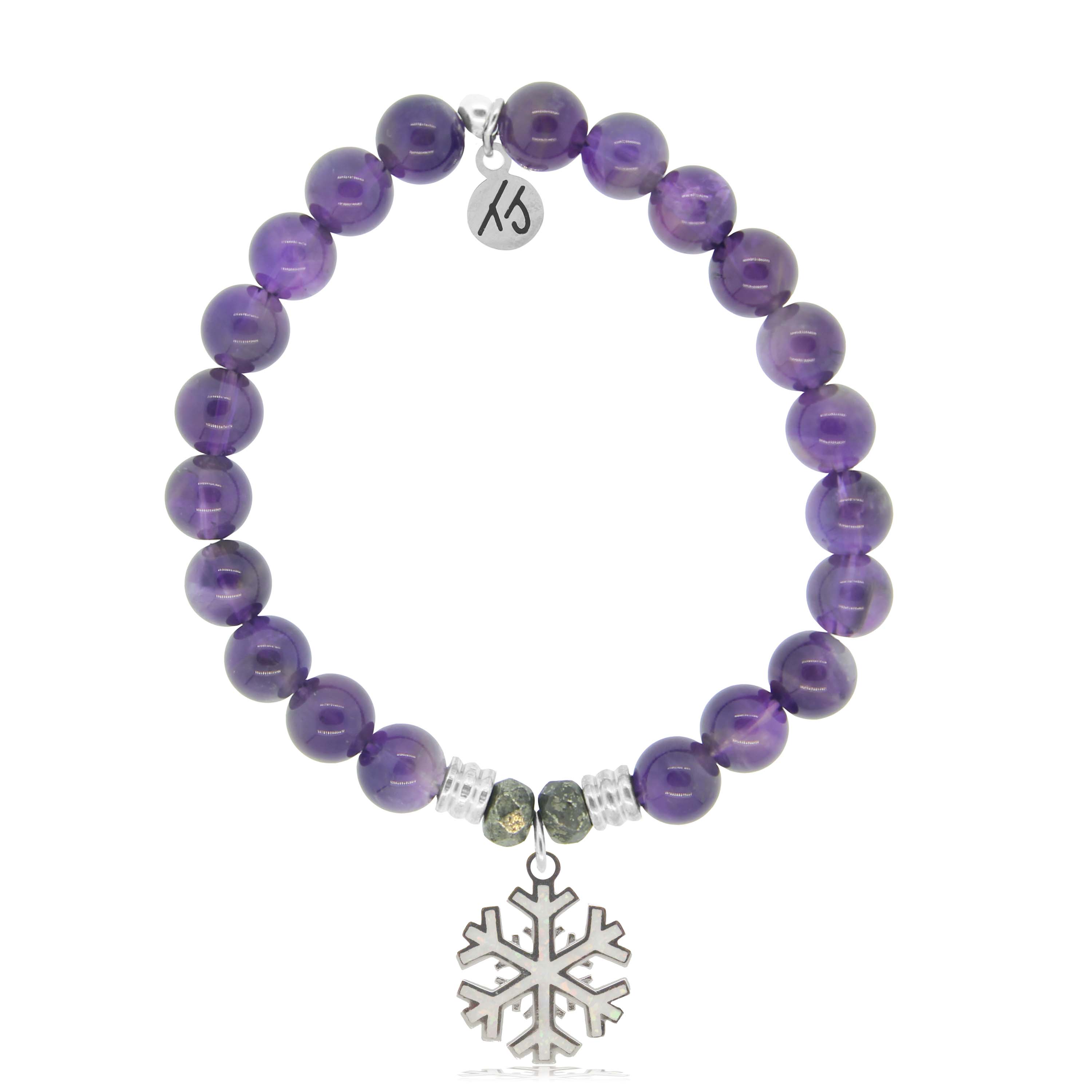 Amethyst Gemstone Bracelet with Snowflake Opal Sterling Silver Charm
