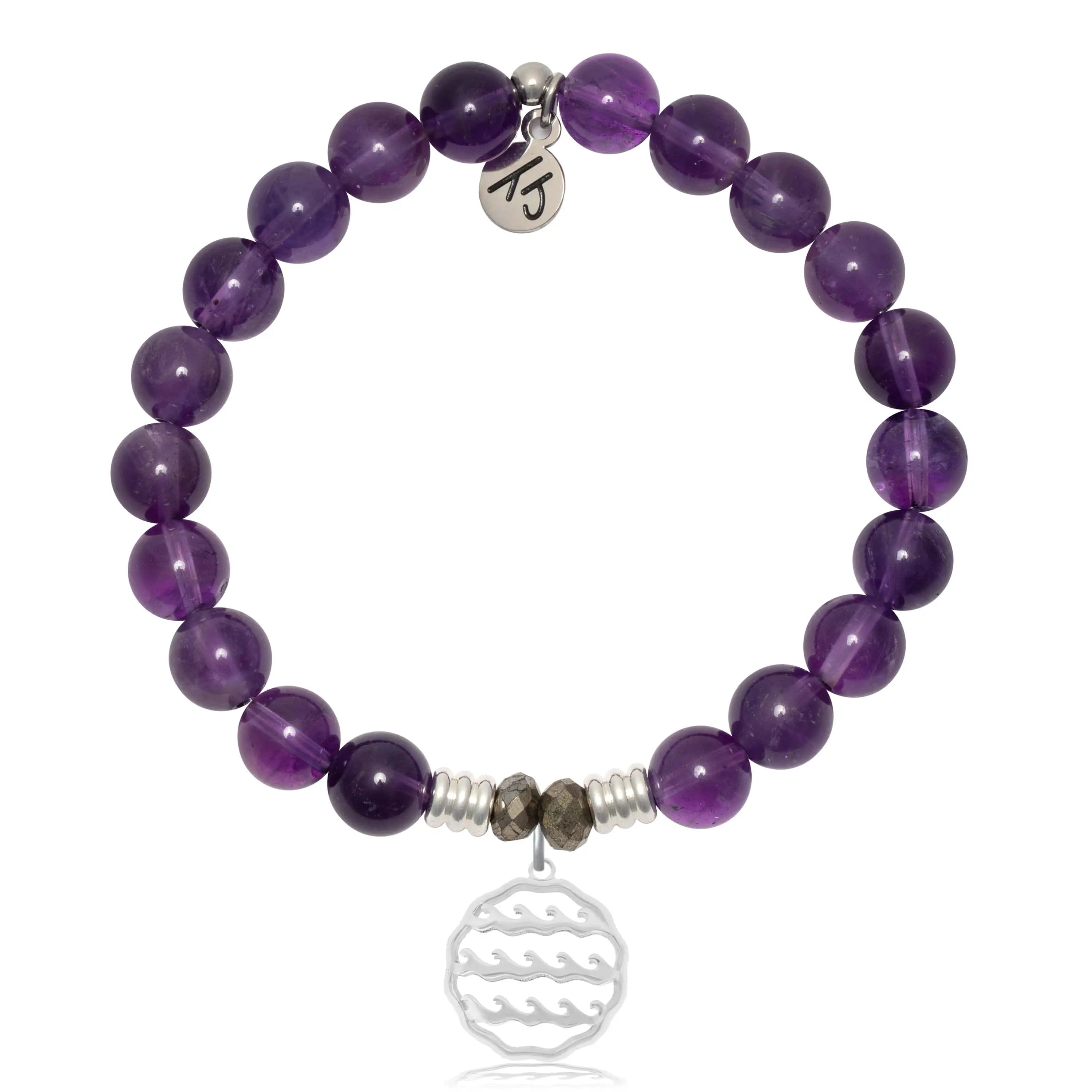 Amethyst Gemstone Bracelet with Waves of Life Sterling Silver Charm