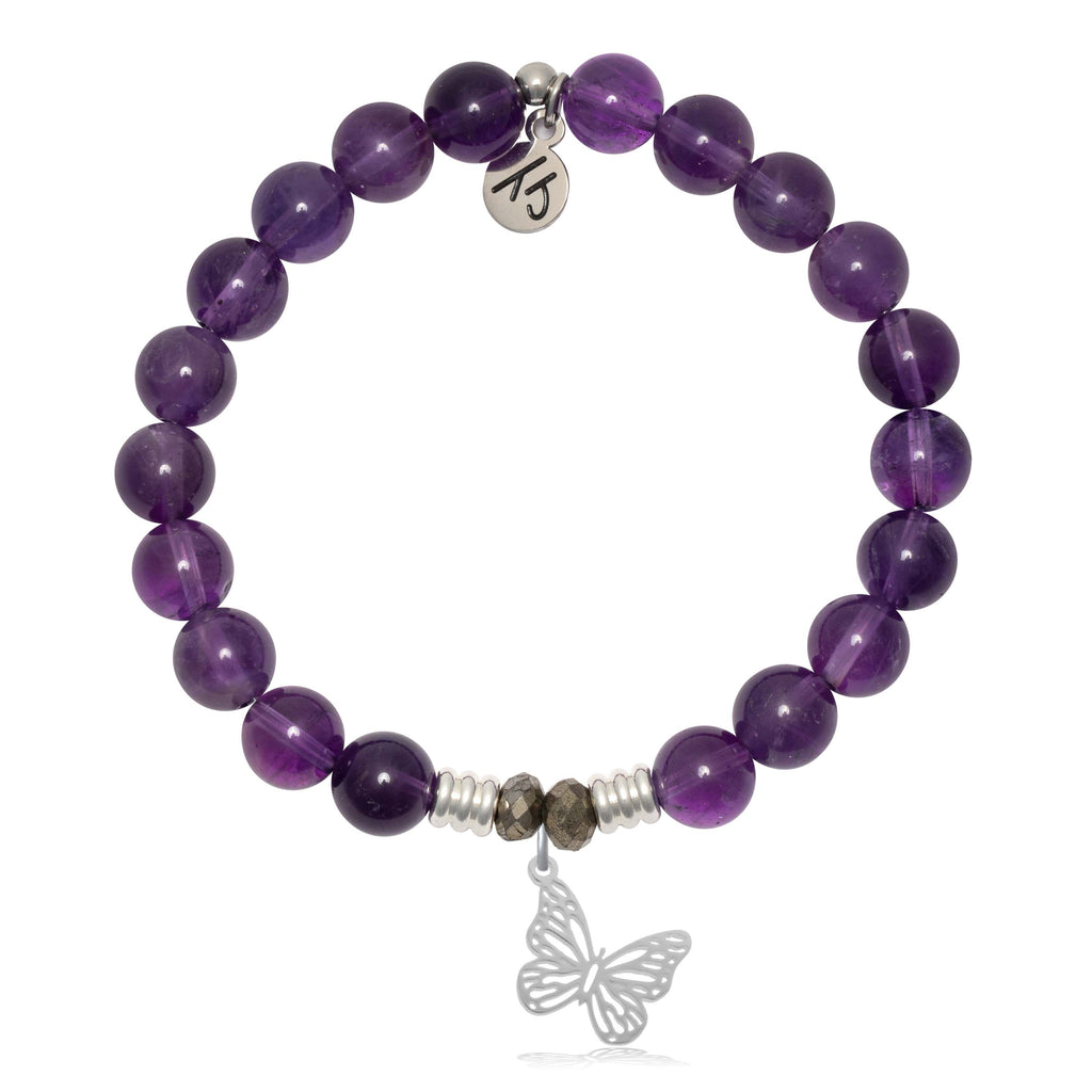 Amethyst Stone Bracelet with Butterfly Sterling Silver Charm