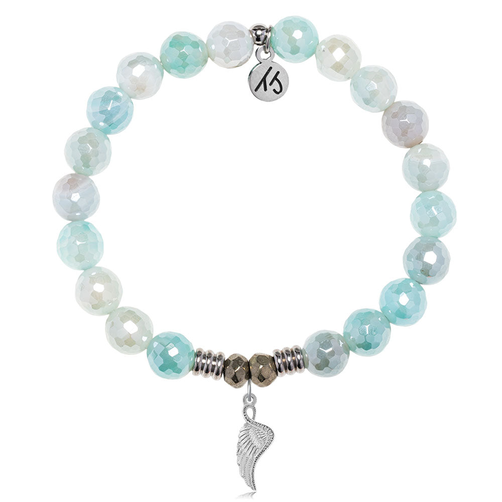 Aqua Agate Gemstone Bracelet with Angel Blessings Sterling Silver Charm