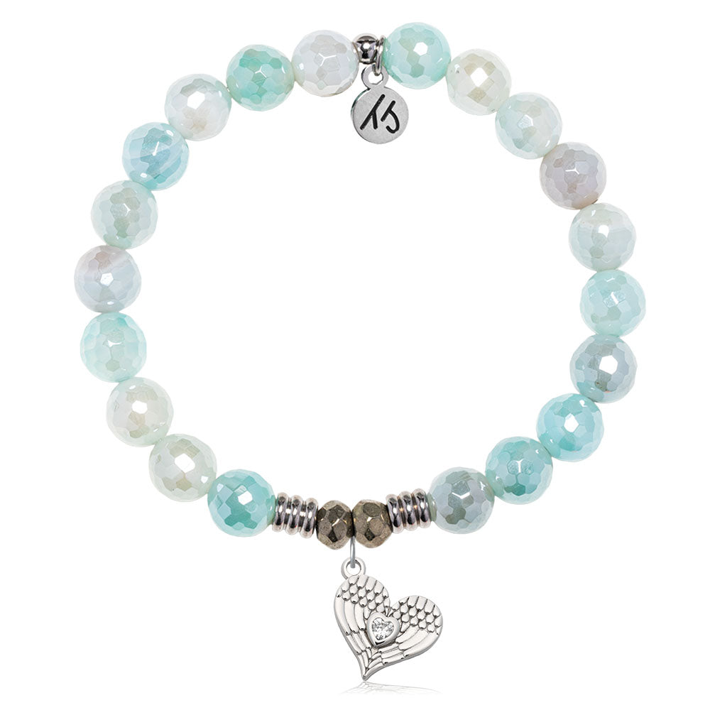 Aqua Agate Gemstone Bracelet with Angel Love Sterling Silver Charm