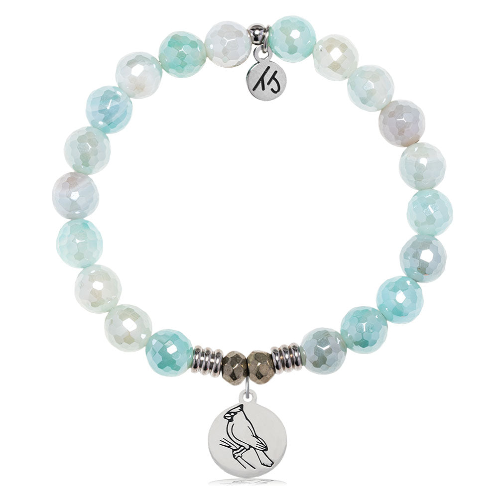 Aqua Agate Gemstone Bracelet with Cardinal Sterling Silver Charm