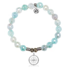 Aqua Agate Gemstone Bracelet with Compass Rose Sterling Silver Charm