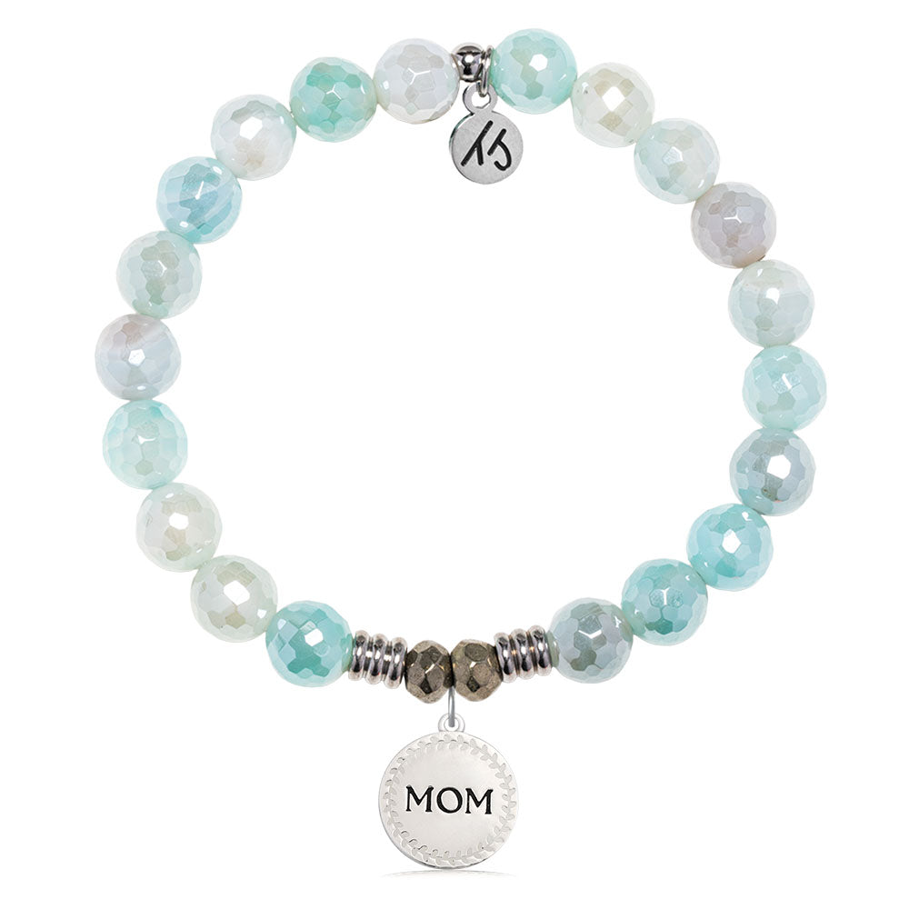 Aqua Agate Gemstone Bracelet with Endless Love Mom Sterling Silver Charm
