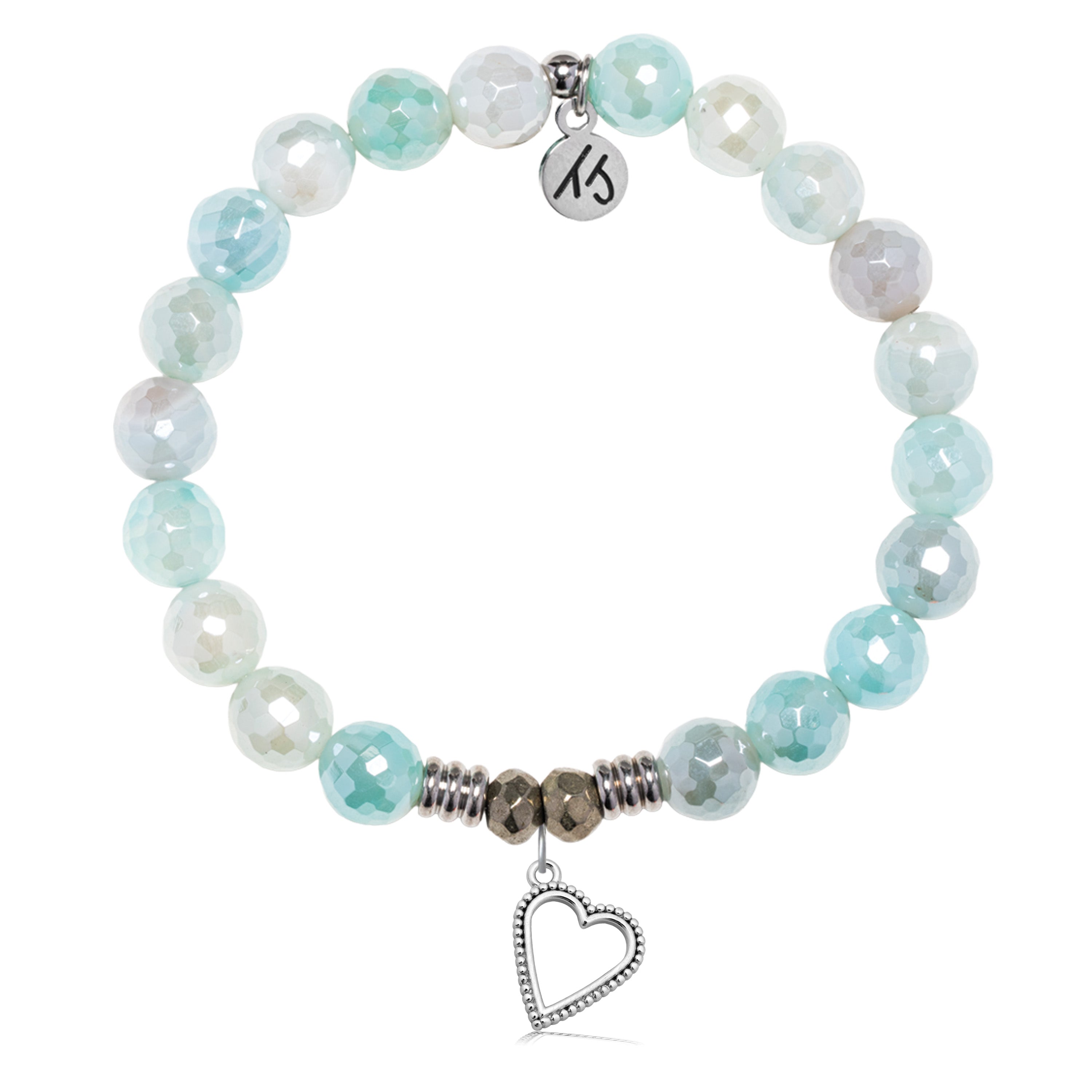 Aqua Agate Gemstone Bracelet with Everlasting Love Sterling Silver Charm