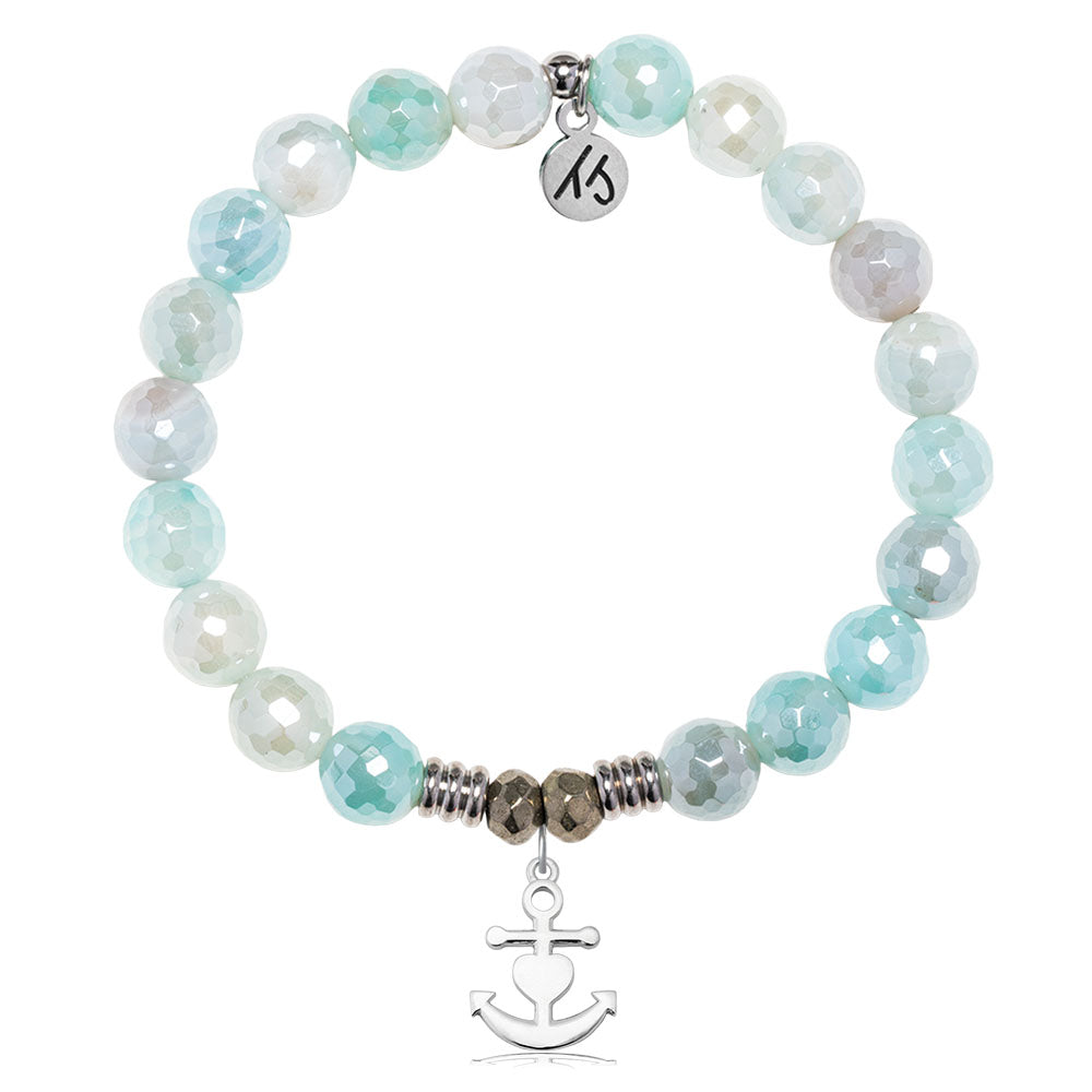 Aqua Agate Gemstone Bracelet with Faith. Hope. Love Sterling Silver Charm