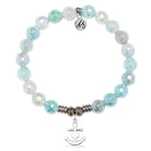 Aqua Agate Gemstone Bracelet with Faith. Hope. Love Sterling Silver Charm