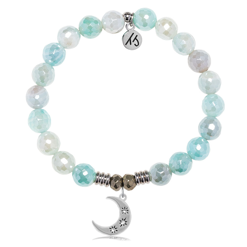 Aqua Agate Gemstone Bracelet with Friendship Stars Sterling Silver Charm