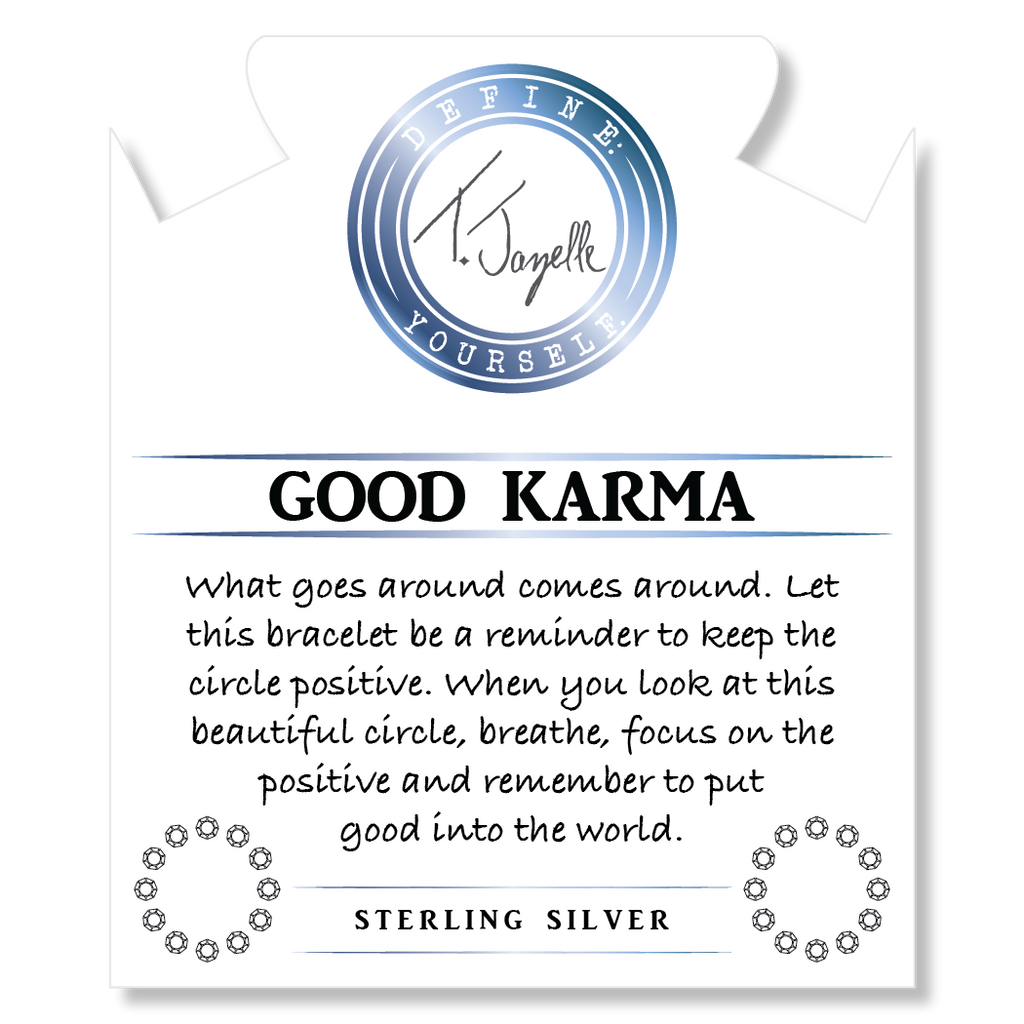 Aqua Agate Gemstone Bracelet with Good Karma Sterling Silver Charm