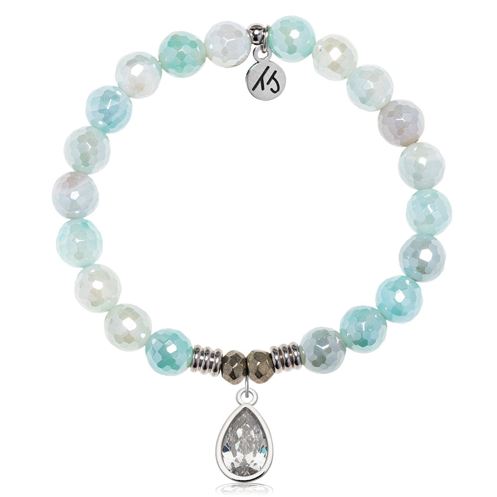 Aqua Agate Gemstone Bracelet with Inner Beauty Sterling Silver Charm