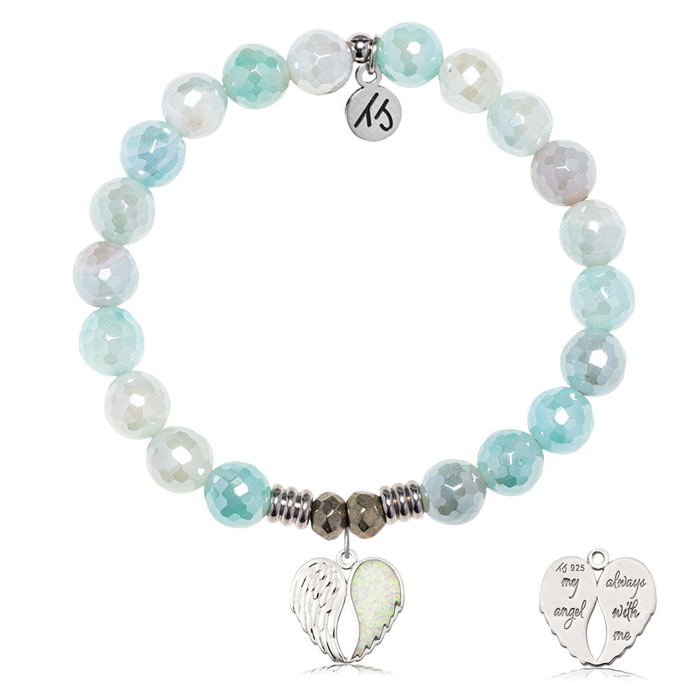 Aqua Agate Gemstone Bracelet with My Angel Sterling Silver Charm