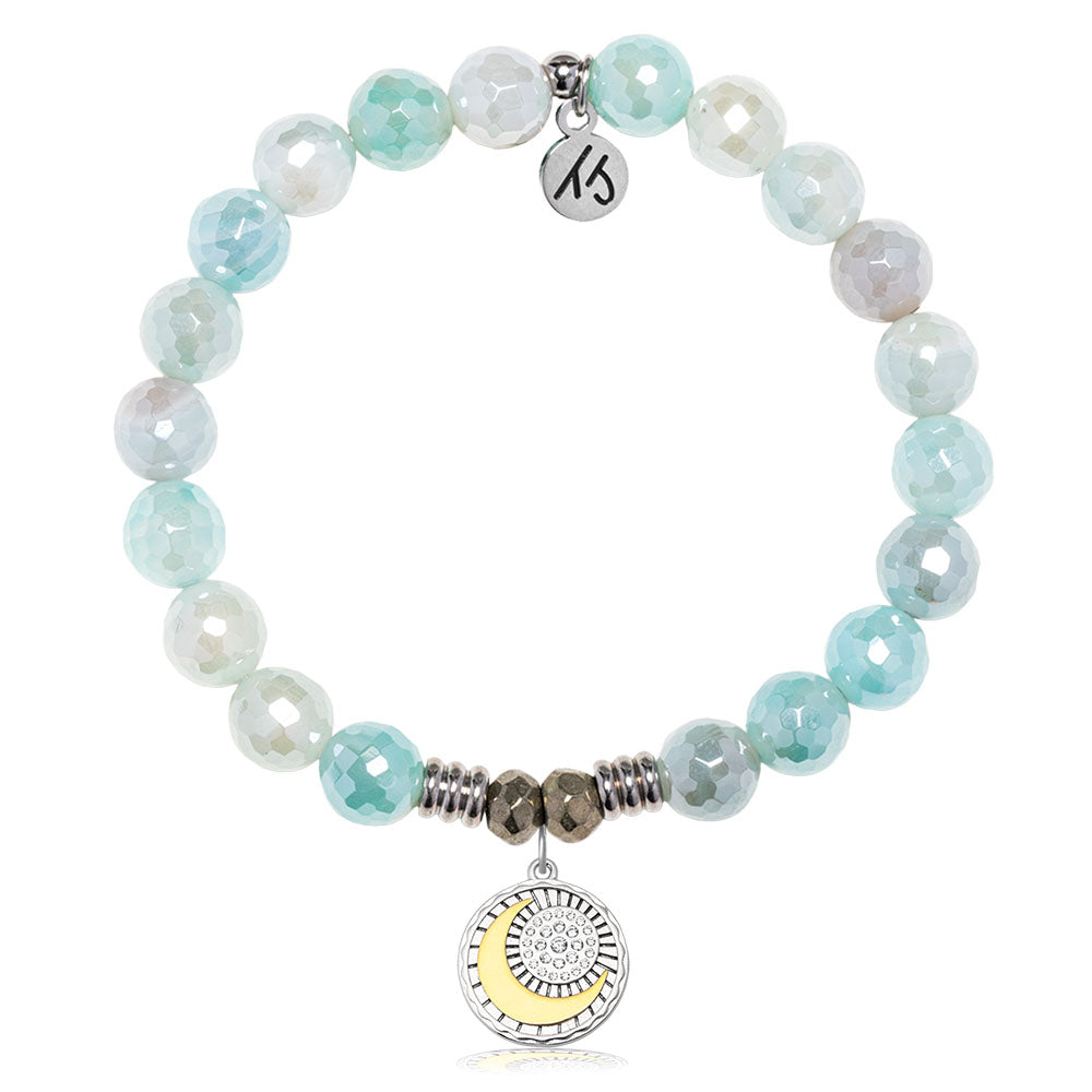 Aqua Agate Gemstone Bracelet with Radiant Soul Sterling Silver Charm