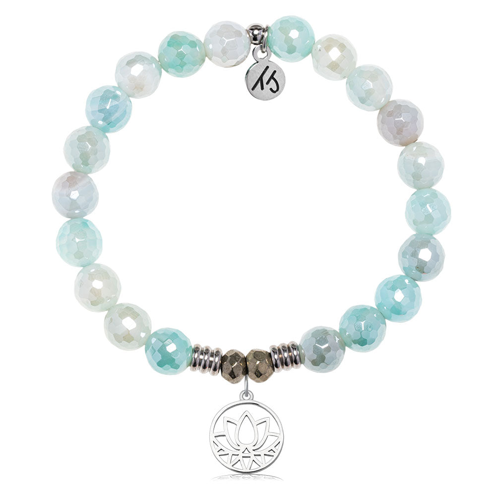 Aqua Agate Gemstone Bracelet with Resilience Sterling Silver Charm