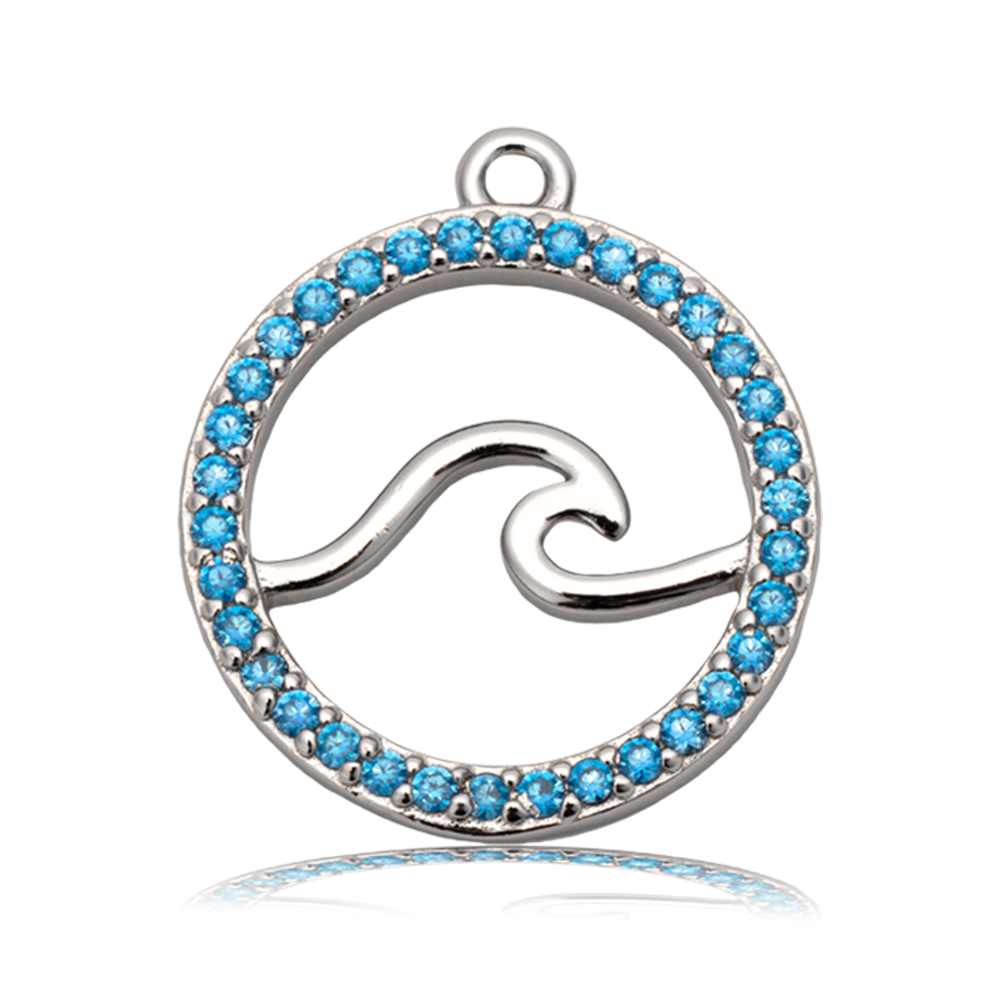 Aqua Agate Gemstone Bracelet with Serenity Wave Sterling Silver Charm