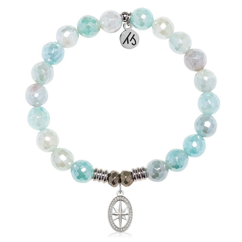 Aqua Agate Gemstone Bracelet with Unstoppable Sterling Silver Charm