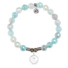 Aqua Agate Gemstone Bracelet with Waves of Strength Sterling Silver Charm
