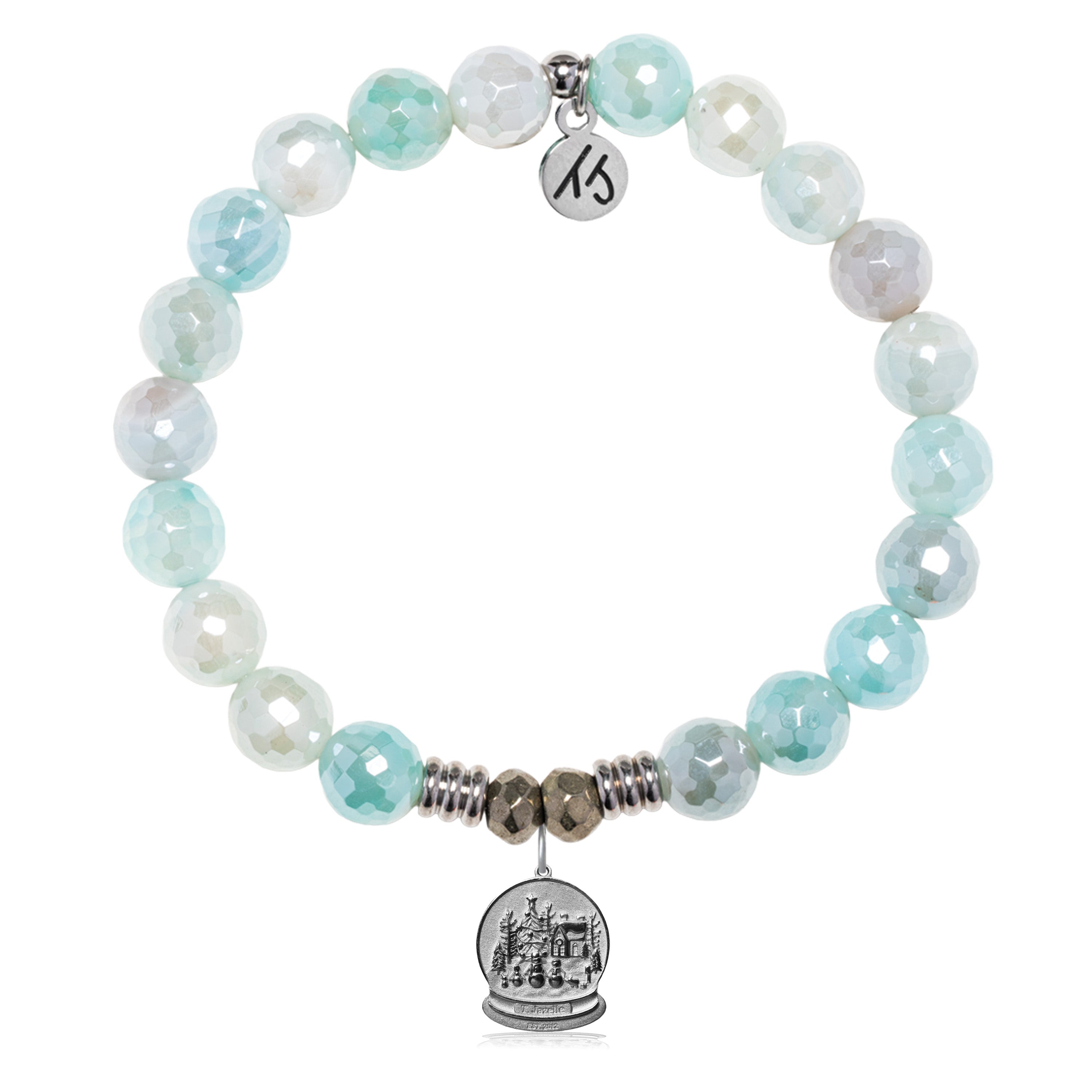 Aqua Agate Gemstone Bracelet with Winter Wonderland Sterling Silver Charm