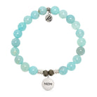 Aqua Fire Agate Gemstone Bracelet with Endless Love Mom Sterling Silver Charm