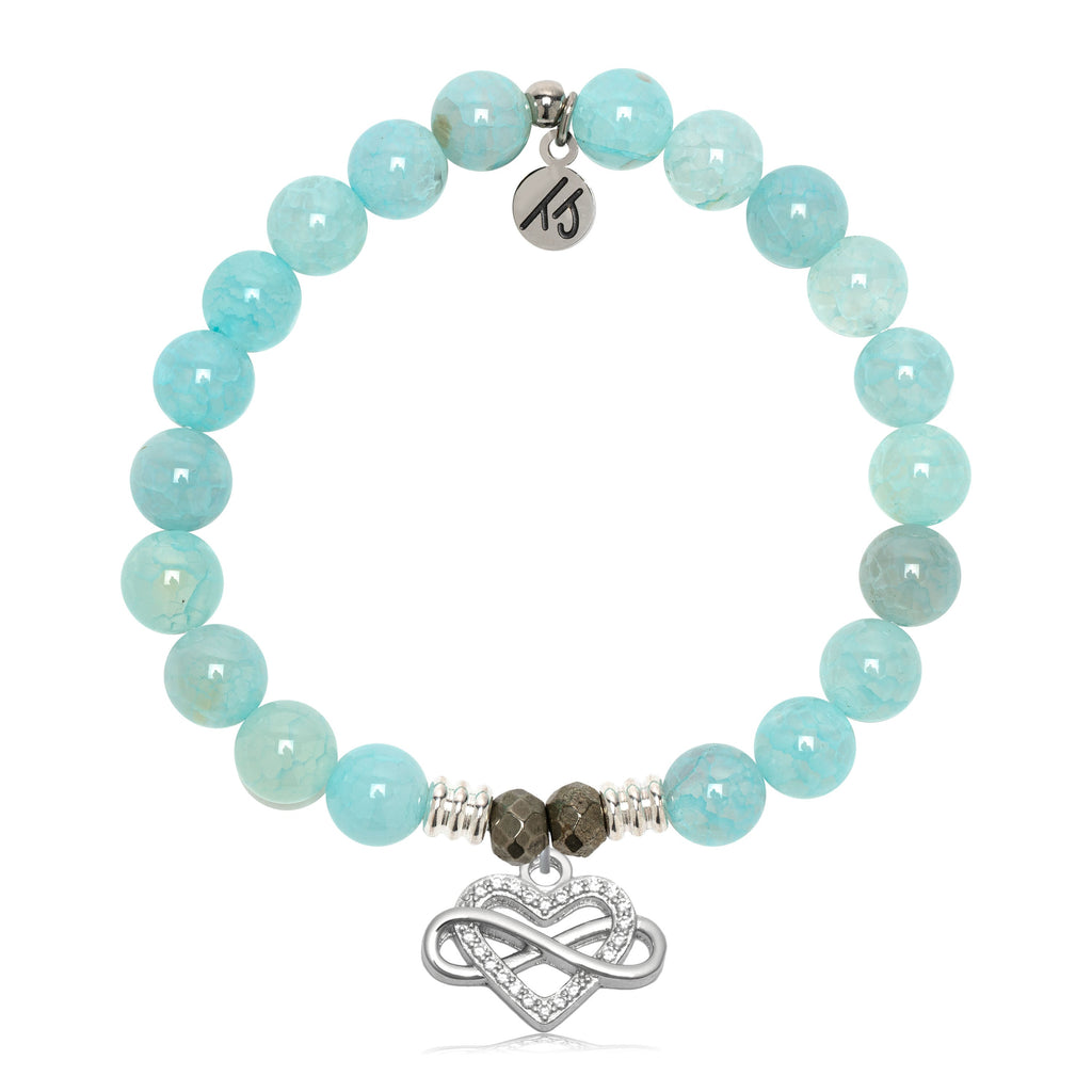 Aqua Fire Agate Gemstone Bracelet with Endless Love Sterling Silver Charm